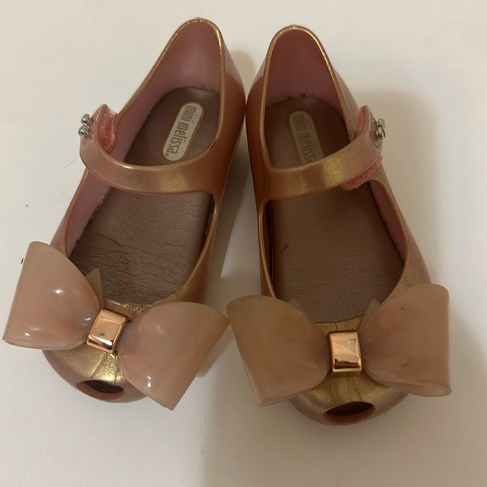 Mini Melissa Gold and Pink Kids Dress Shoes